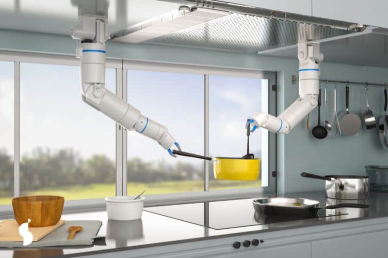 Propuesta 3D de una smart kitchen con brazos robóticos para cocinar