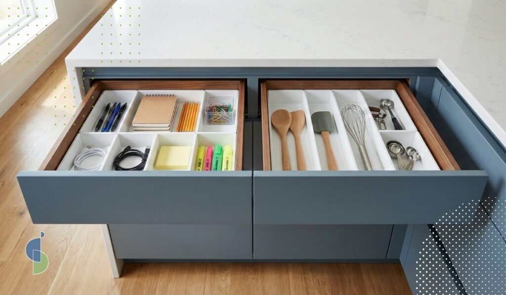 Cajones cocina abiertos: oficina separada de cocina con divisores, organización inteligente