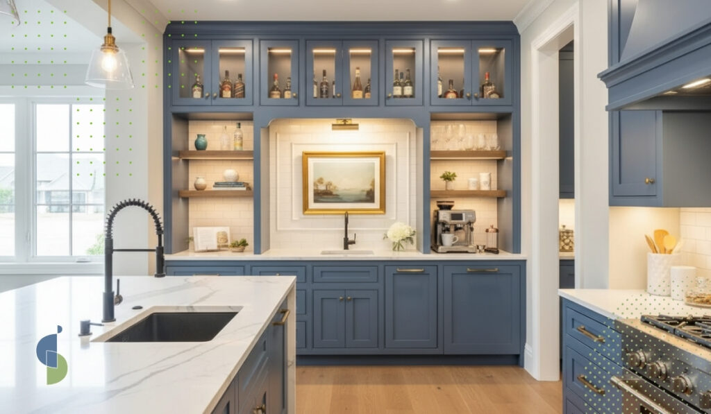 Minibar integrado cocina azul